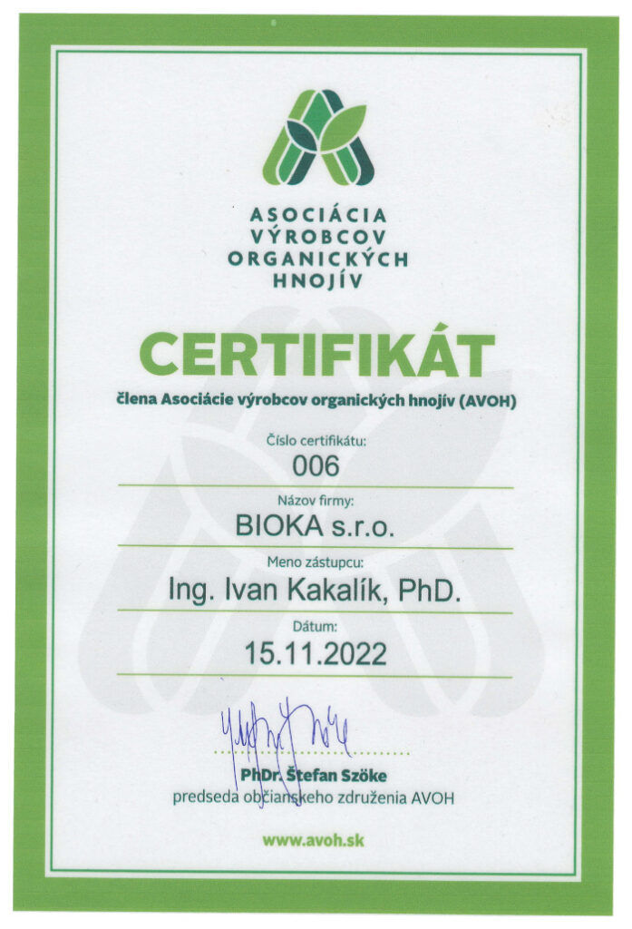 AVOH Certifikát pre Bioka